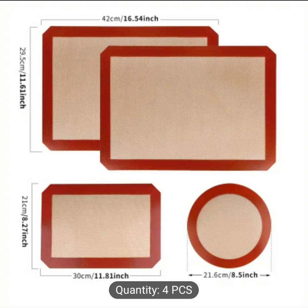 Silicone Baking Mats Set 4-Pack , Food Grade Non-stick Reusable, Silicon